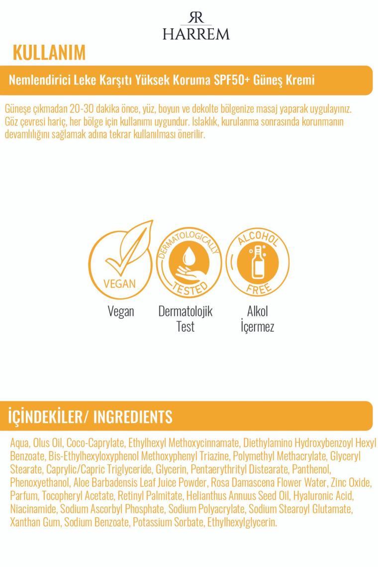 Nemlendirici Leke Karşıtı Spf50+ Güneş Kremi 50 Ml