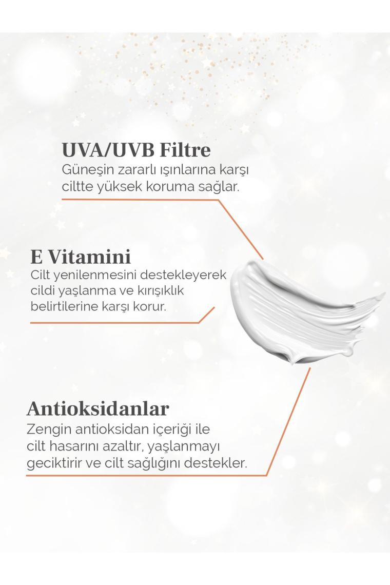SPF 50+ Çok Yüksek Korumalı Güneş Kremi - Leke Karşıtı (UVA/UVB Filter, Antioxidants, Vitamin E)