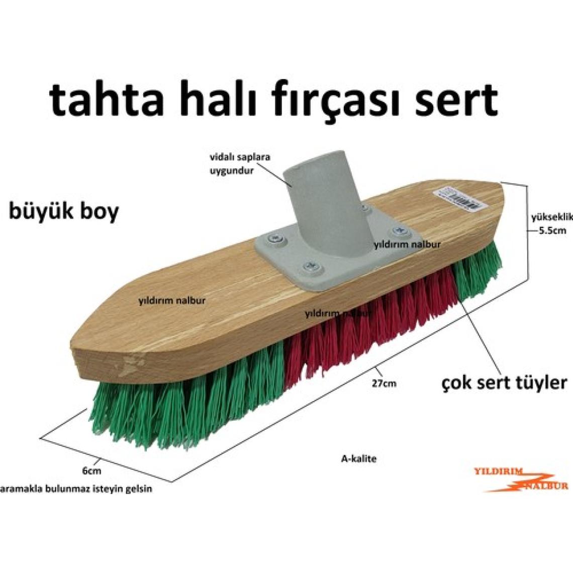 Yıldırım Halı Fırçası Tahta Büyük Boy Sap Takılır Sert Tüylü Halı Fırçası