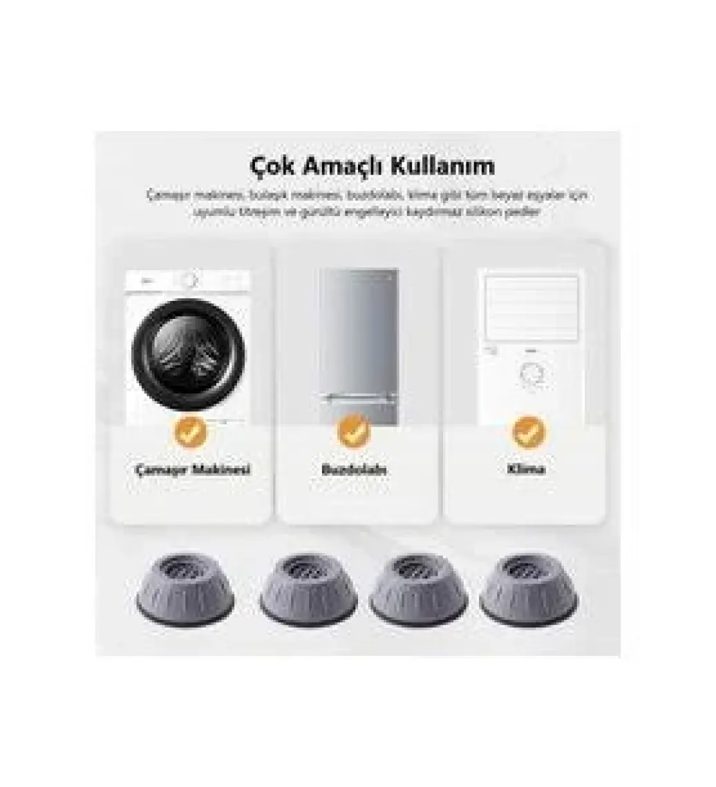 Yayke Çamaşır Makinesi Titreşim Önleyici Kaydırmaz Vantuzlu Stoper Set 4 Adet