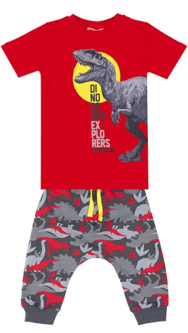 Denokids Dino Kamuflaj Erkek Çocuk T-shirt Kapri Şort Takım