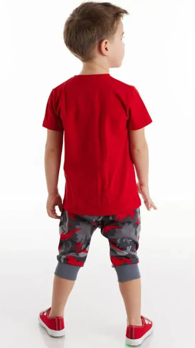 Denokids Dino Kamuflaj Erkek Çocuk T-shirt Kapri Şort Takım