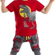 Denokids Dino Kamuflaj Erkek Çocuk T-shirt Kapri Şort Takım