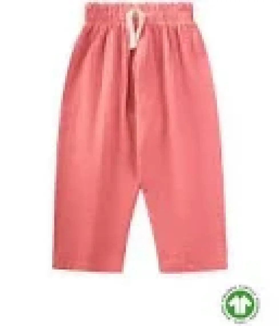 Organic Beli Fırfırlı Geniş Kesim Müslin Pantolon 1-8 Yaş Mercan