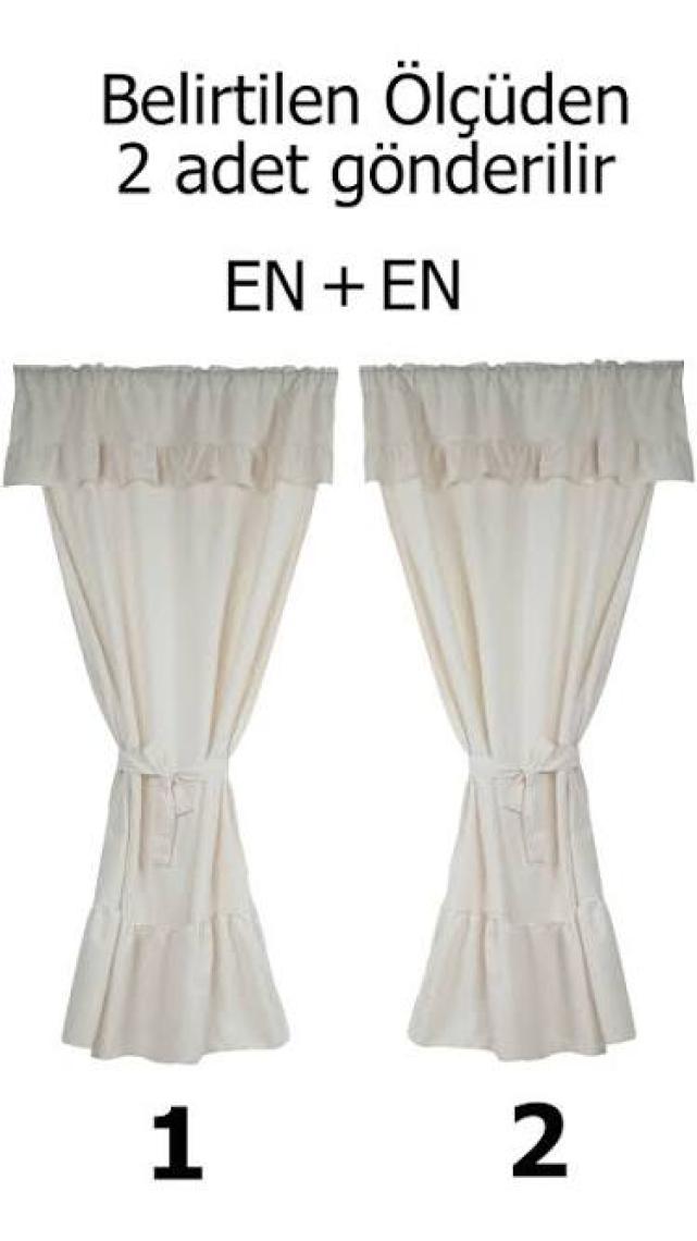 Cotton Maison Naturel Fırfırlı Perde Farbalı Vintage Çift Kanat Krem 80X170 cm