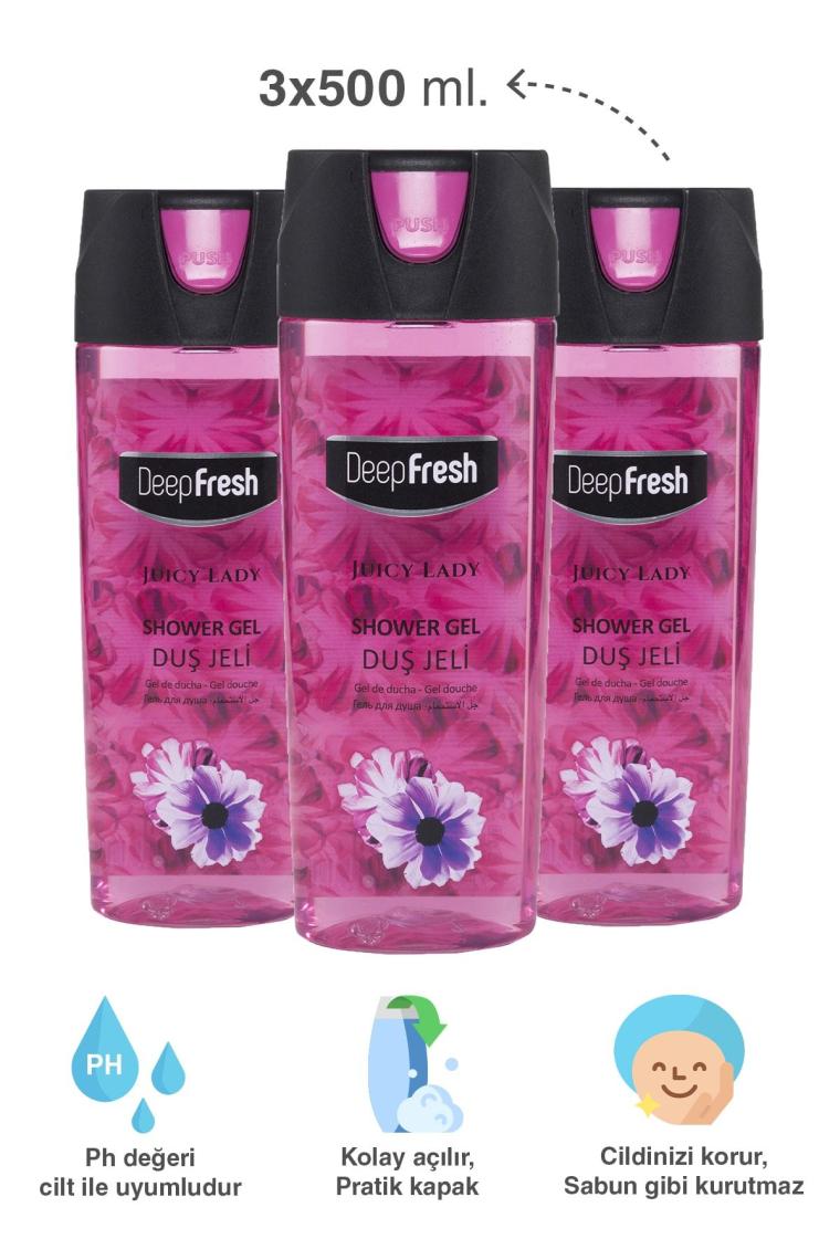 Pratik Kapaklı Kadın Duş Jeli Juicy Lady 3 X 500 ml