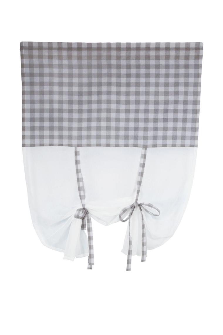 Cotton Maison Naturel Potlu Ekose Tül Perde Retro 100X200 cm Gri