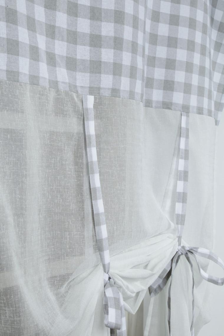 Cotton Maison Naturel Potlu Ekose Tül Perde Retro 100X200 cm Gri