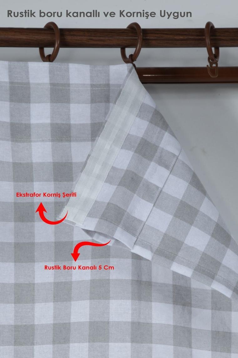 Cotton Maison Naturel Potlu Ekose Tül Perde Retro 100X200 cm Gri