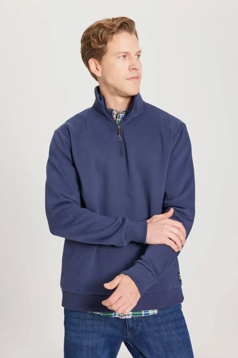 Wrangler Regular Fit Normal Kesim Fermuarlı Yaka İçi Polarlı Lacivert Sweatshirt