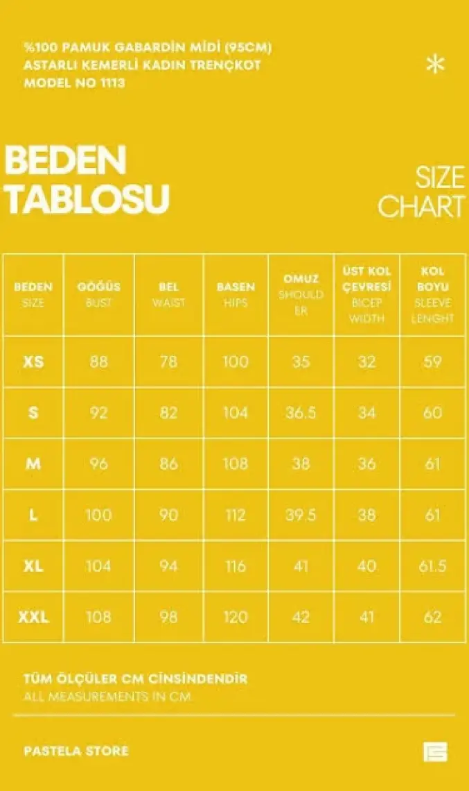 Pastelastore  Pamuk Gabardin Midi (95CM) Astarlı Kemerli Kadın Trençkot 1113