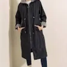 Hazelin Kadın Lacivert Beli Büzgülü Kapşonlu Uzun Trençkot HZL22W-BD190911