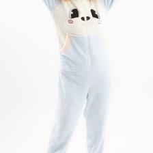Ecrou Kadın Mavi Sevimli Tavşan Temalı Welsoft Kumaş Polar Tulum Pijama Takımı