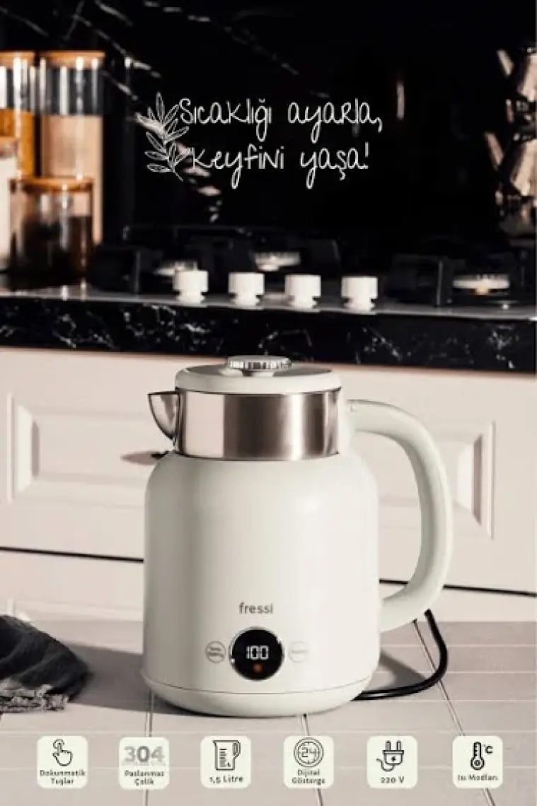 Fressi KT-01 Retrofi Su Yeşili 1.5 L Retro Elektrikli Kettle Su Isıtıcı