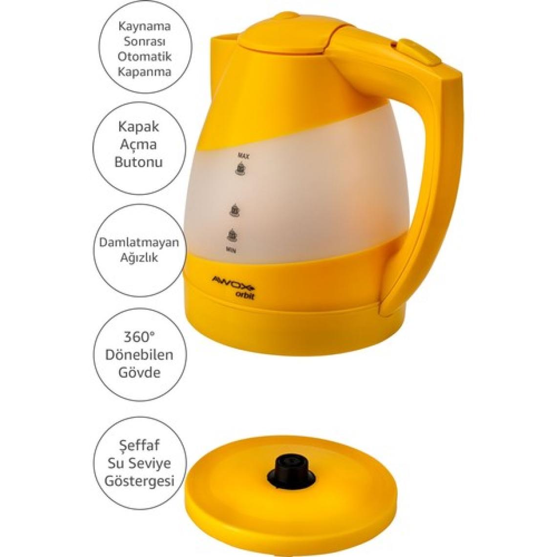 Awox Orbit Gizli Rezistanslı Kettle Sarı