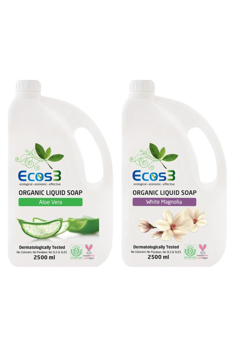Avantajlı Sıvı Sabun Seti, Organik & Vegan Sertifikalı, Beyaz Manolya, Aloe Vera, 2 x 2500ml