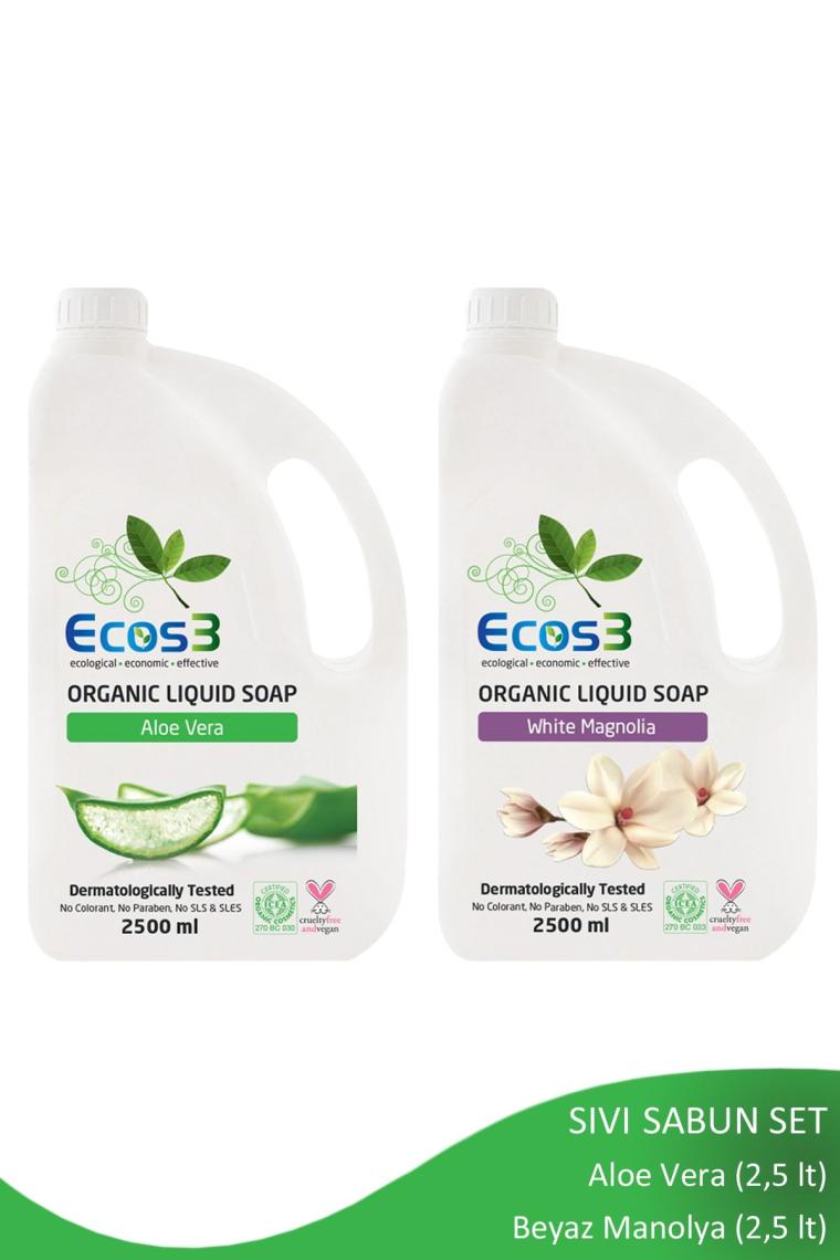 Avantajlı Sıvı Sabun Seti, Organik & Vegan Sertifikalı, Beyaz Manolya, Aloe Vera, 2 x 2500ml