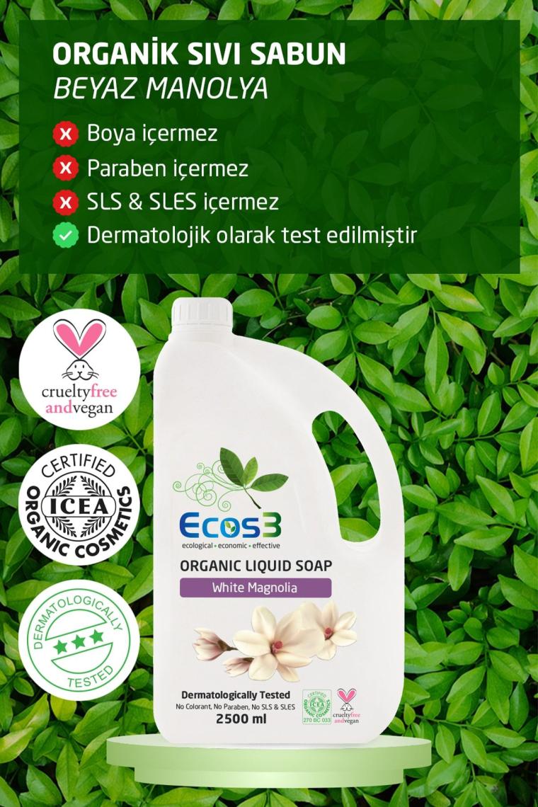 Avantajlı Sıvı Sabun Seti, Organik & Vegan Sertifikalı, Beyaz Manolya, Aloe Vera, 2 x 2500ml