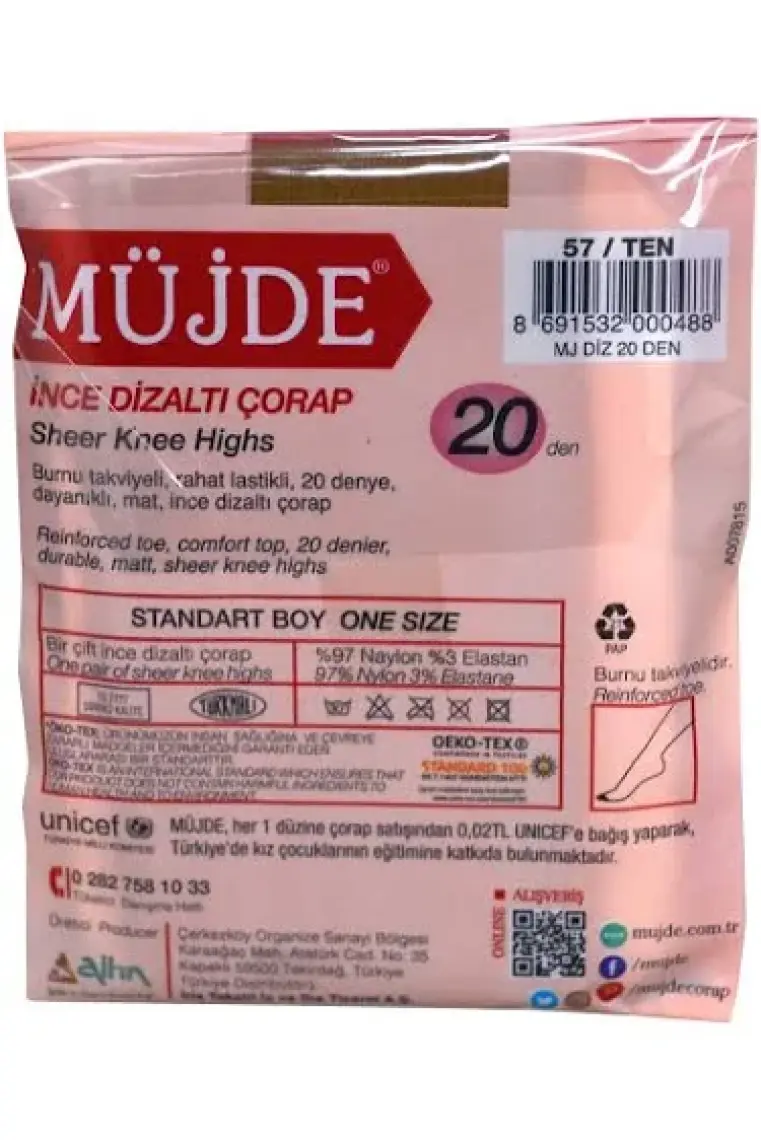 Müjde Dizaltı 20 Denye 57 No 24 Adet