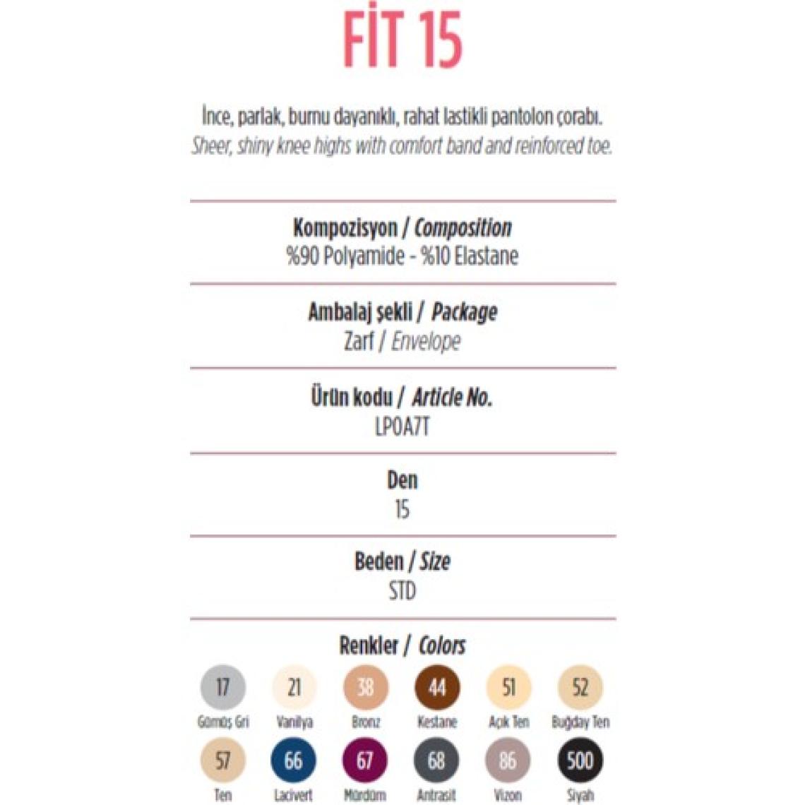Penti Açık Ten Parlak Fit 15 Den Ince Burnu Dayanıklı, Rahat Lastikli, Pantolon Çorabı Renk No:51