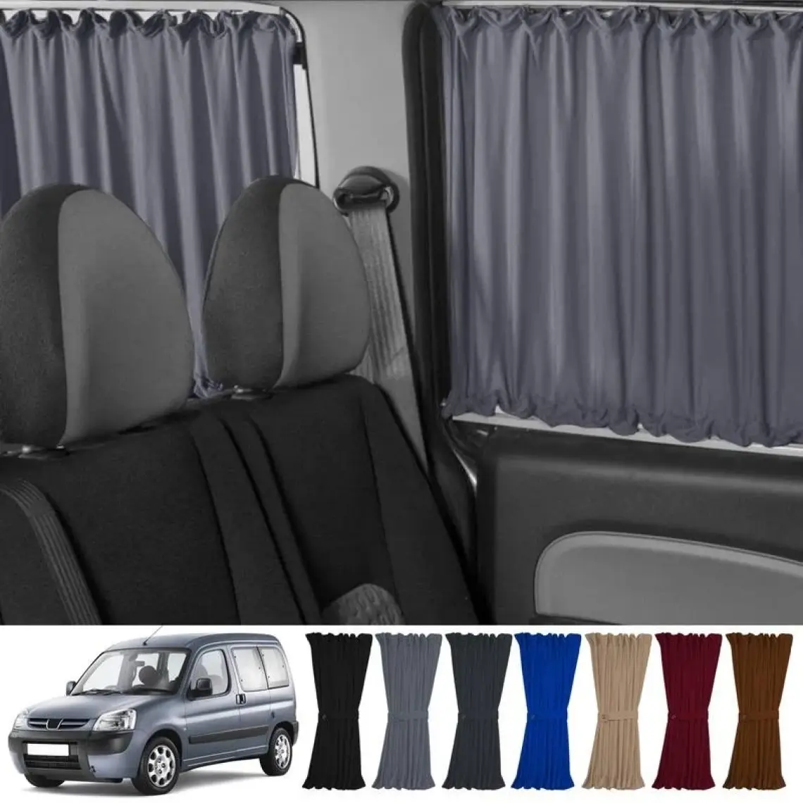 Oto Pandami Peugeot Partner 1996-2008 Uyumlu Gri Raylı Oto Perde Takımı