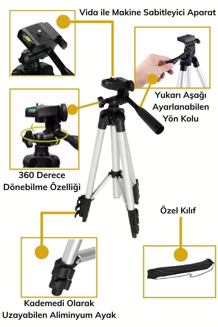 360 Derece Ayarlanabilir Katlanabilir Profesyonel Çekime Uygun 65 Cm Ayaklı Tripod
