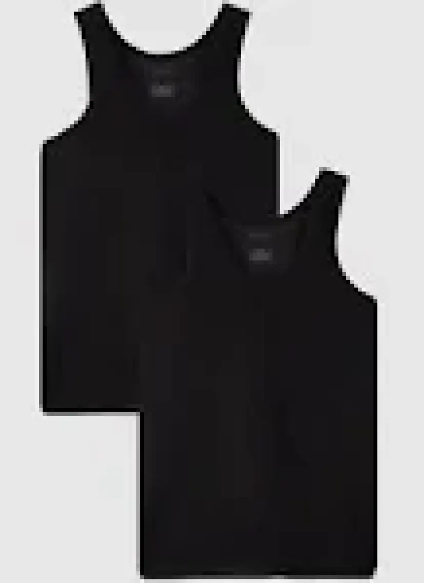 D'S Damat Ds Damat Siyah Standart Fit Nefes Alabilen Teri Emen  Pamuklu 2'li Atlet 1HC12ORTATL02