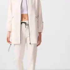 Ekru Dik Yaka Fermuarlı Rahat Form Kadın Eşofman Tunik Takım - 95345