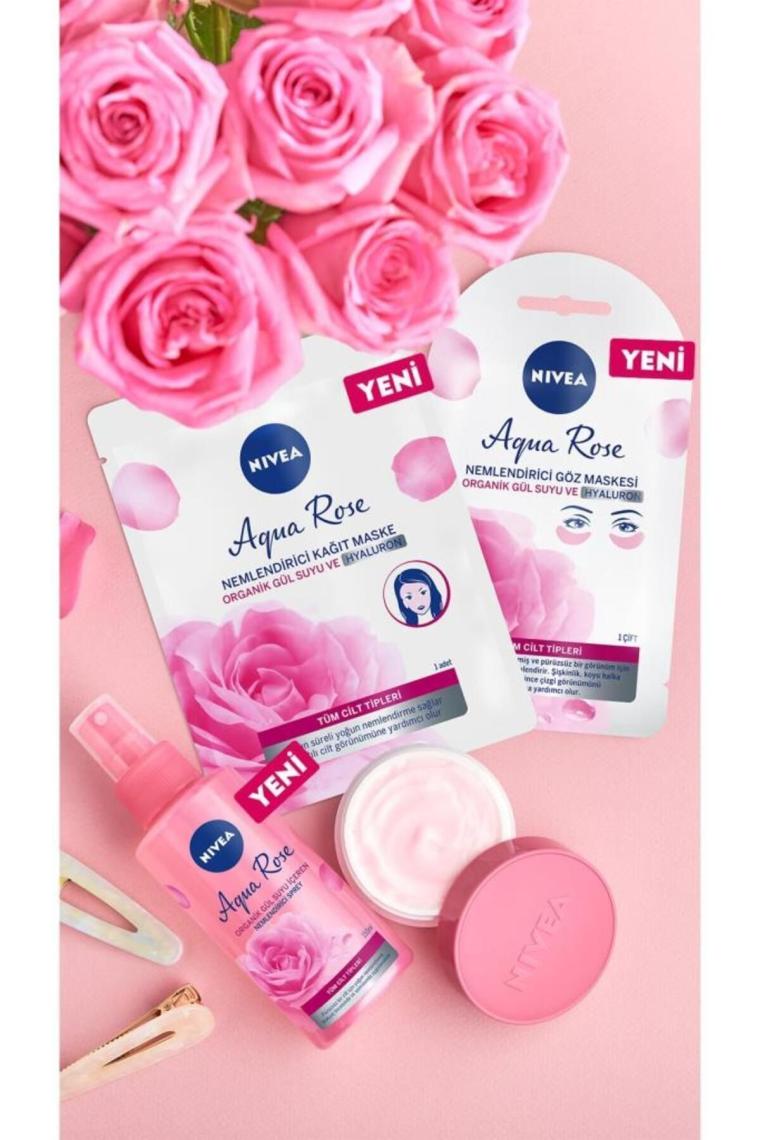 Aqua Rose Organik Gül Suyu İçerikli Nemlendirici Göz Maskesi, Hyaluron, Koyu Halka, Göz Torbası