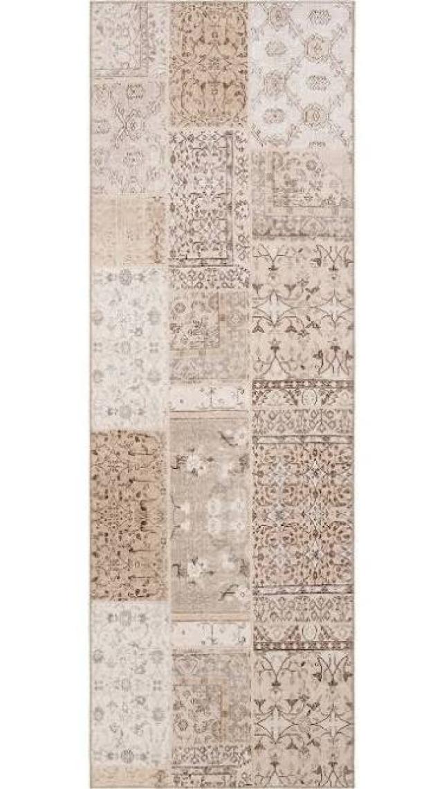 Cool Halı Carnival Krem Patchwork Halı Yolluk Yıkanabilir Koridor Halısı Eskitme Vintage Şönil Mutfak Halısı