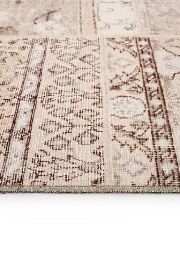 Cool Halı Carnival Krem Patchwork Halı Yolluk Yıkanabilir Koridor Halısı Eskitme Vintage Şönil Mutfak Halısı