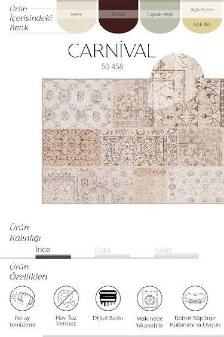 Cool Halı Carnival Krem Patchwork Halı Yolluk Yıkanabilir Koridor Halısı Eskitme Vintage Şönil Mutfak Halısı