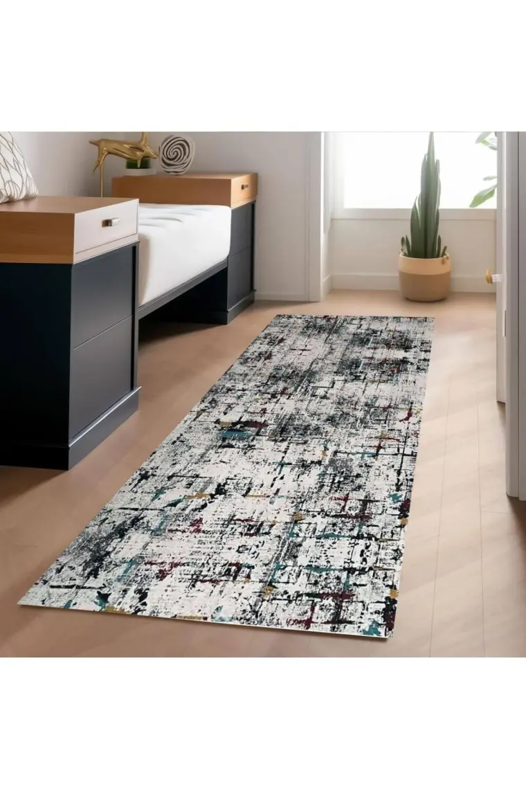 Carpettex Dijital Baskı Kaymaz Taban Yıkanabilir Kesme Yolluk Oda Salon Mutfak Modern Çok Renkli Halı