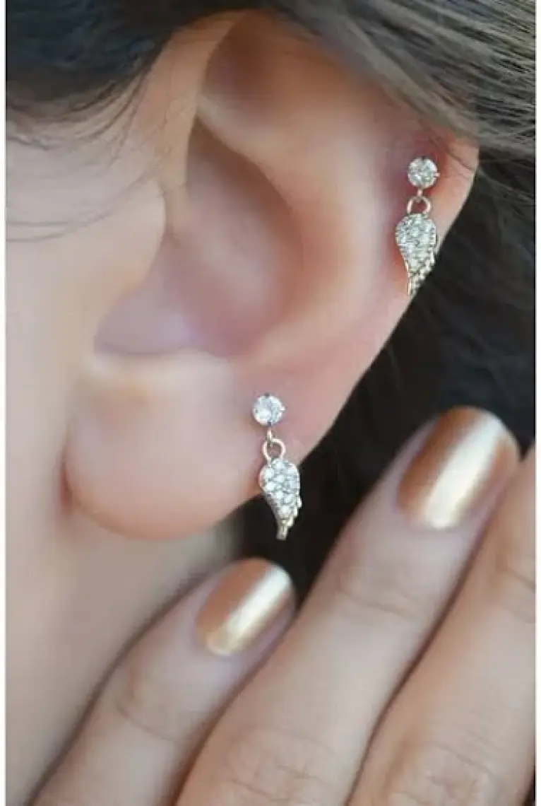 Melek Kanadı Sallantılı Piercing Helix Kıkırdak Gümüş Renk