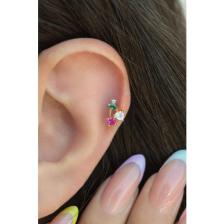 Gold Arkası Düz Çelik Kiraz Tragus Piercing Helix Lob Kıkırdak