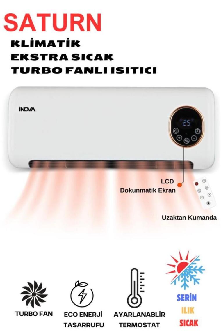 İnova Saturn İIS-0028 Duvar Tipi Fanlı Isıtıcı Elektrikli Soba ve Vantilatör Dijital Ekranlı Termostatlı