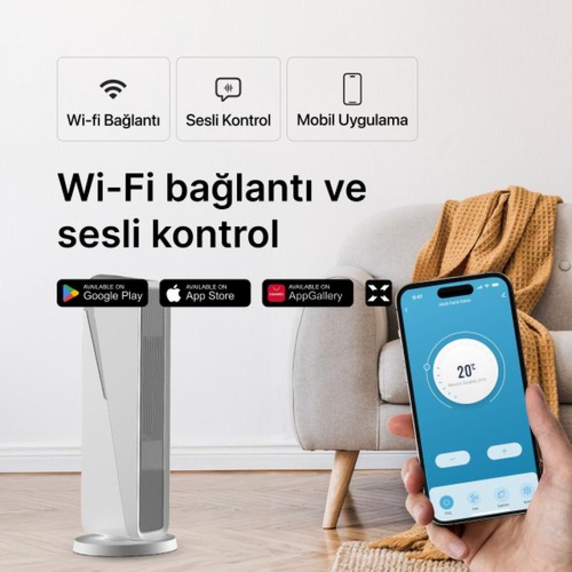 Xenon Smart Akıllı Fanlı Isıtıcı İç Mekan Wi-Fi Isıtma Cihazı Ultra Sessiz Ptc Seramik Space Heater (2000W) X7440