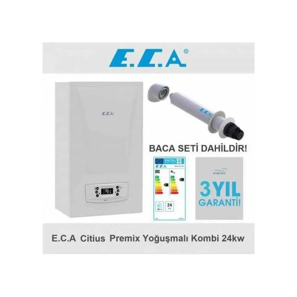 E.C.A Eca Citius Premix 24KW Erp Yoğuşmalı Hermetik Kombi+Baca Kiti