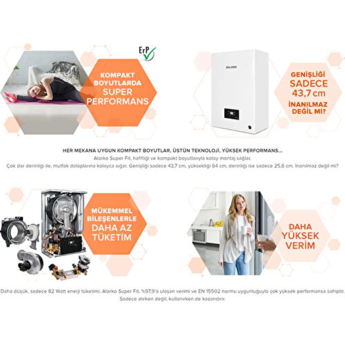Alarko Super Fit SUF 35 Premiks Tam Yoğuşmalı Kombi 35 kW (30000 kcal) TSE Belgeli (Baca Dahil)