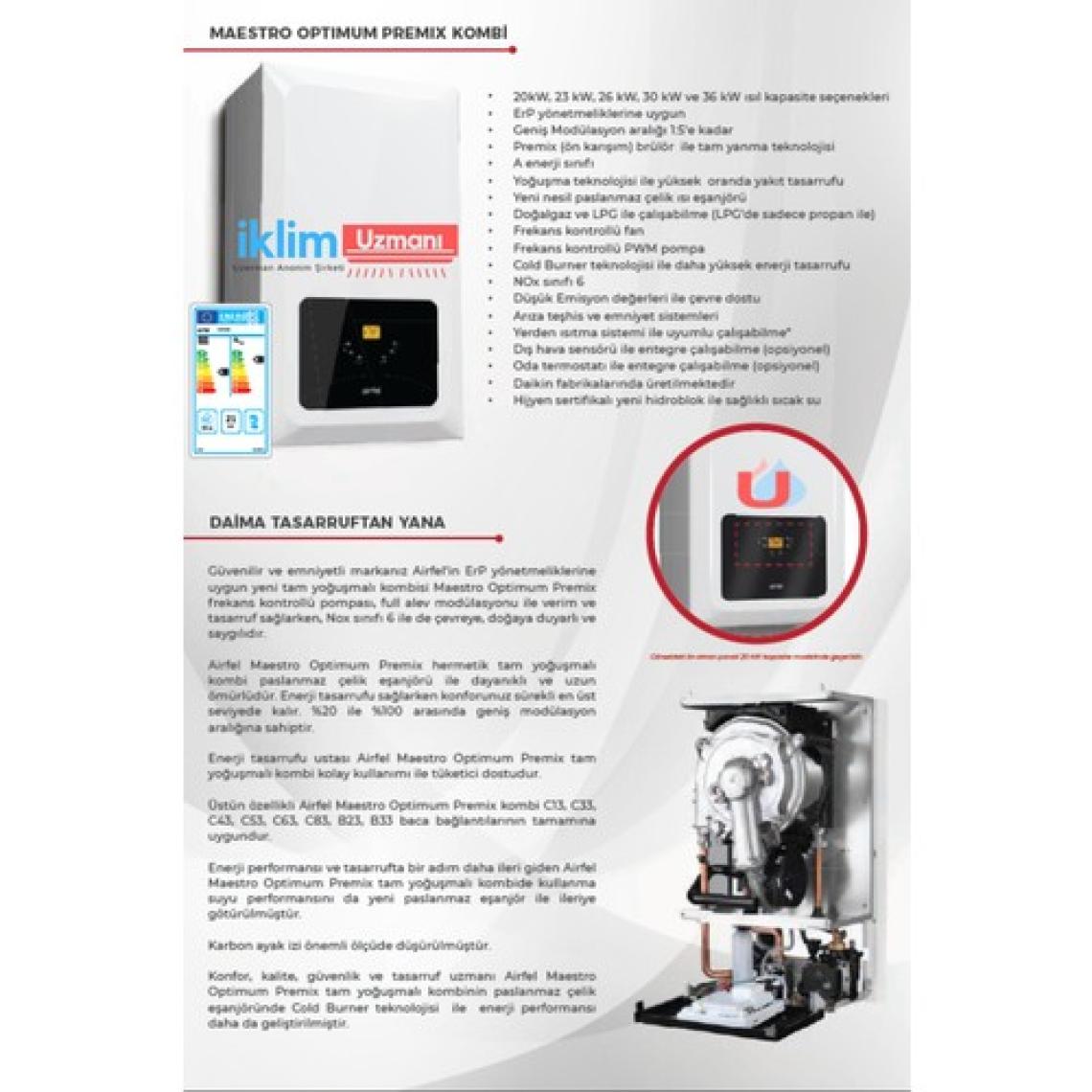 Airfel Maestro Optimum 20/24 Kw (17.000) Kcal Tam Yoğuşmalı Kombi