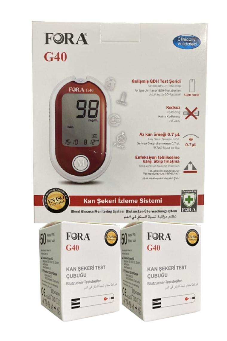 Fora G40 Şeker Cihazı + Ölçüm Stribi 50'li x 2 Kutu