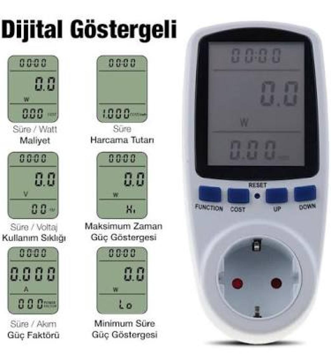 Ally Wattmetre Enerji Tüketim Sarfiyat Ölçer Ölçüm Priz 230V-3680W-16A ALL-35176