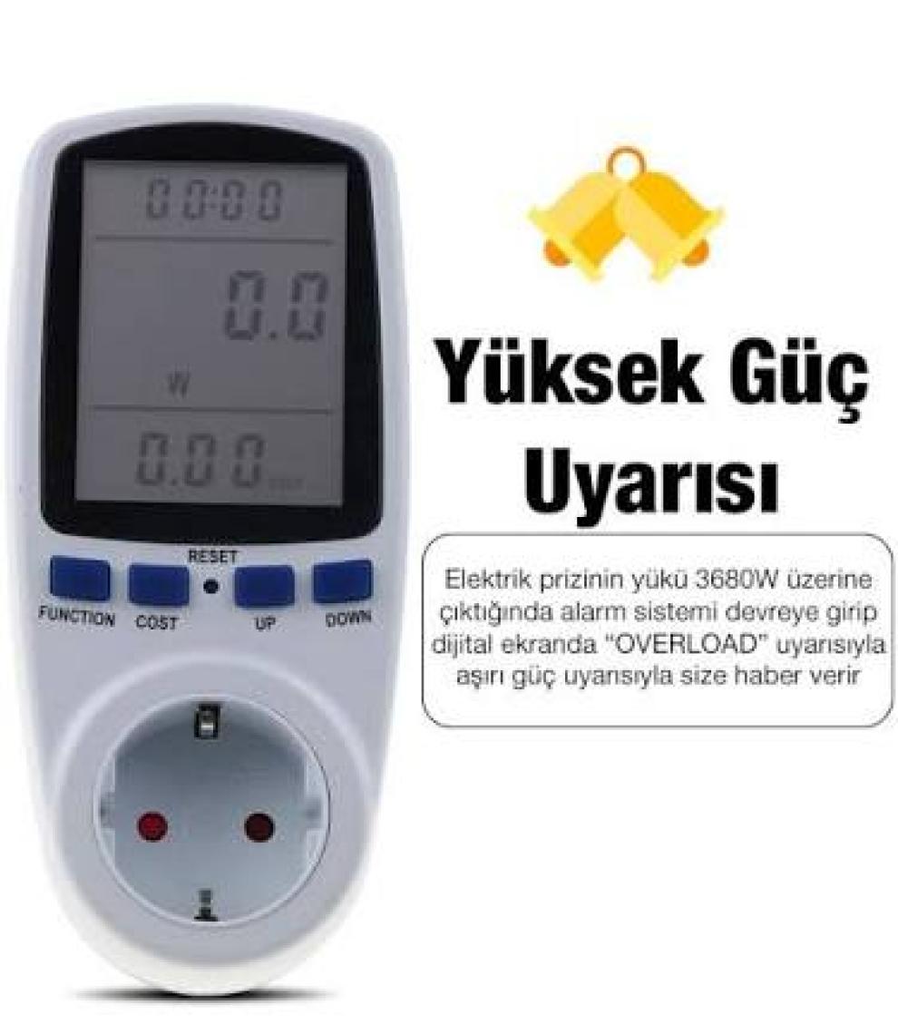 Ally Wattmetre Enerji Tüketim Sarfiyat Ölçer Ölçüm Priz 230V-3680W-16A ALL-35176