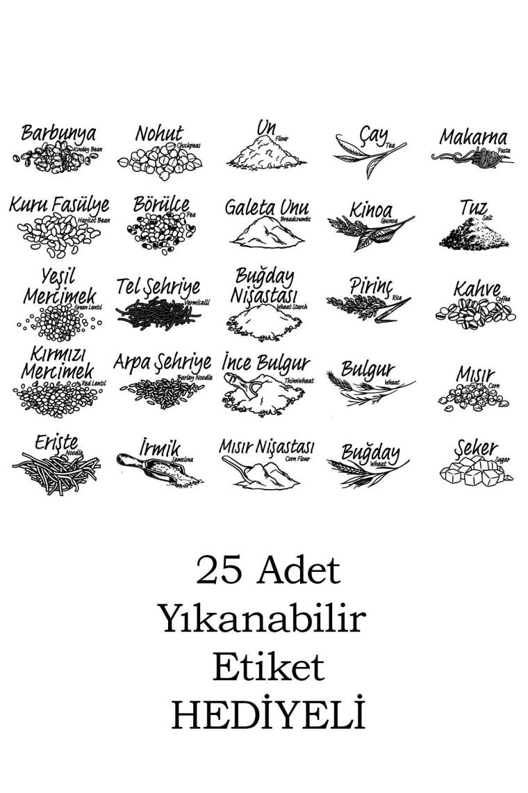 432-gr 12 Li Etiketli Kare Un Erzak Bakliyat Saklama Kabı Takımı Seti 1.90 Lt - Gri