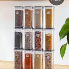 432-gr 12 Li Etiketli Kare Un Erzak Bakliyat Saklama Kabı Takımı Seti 1.90 Lt - Gri