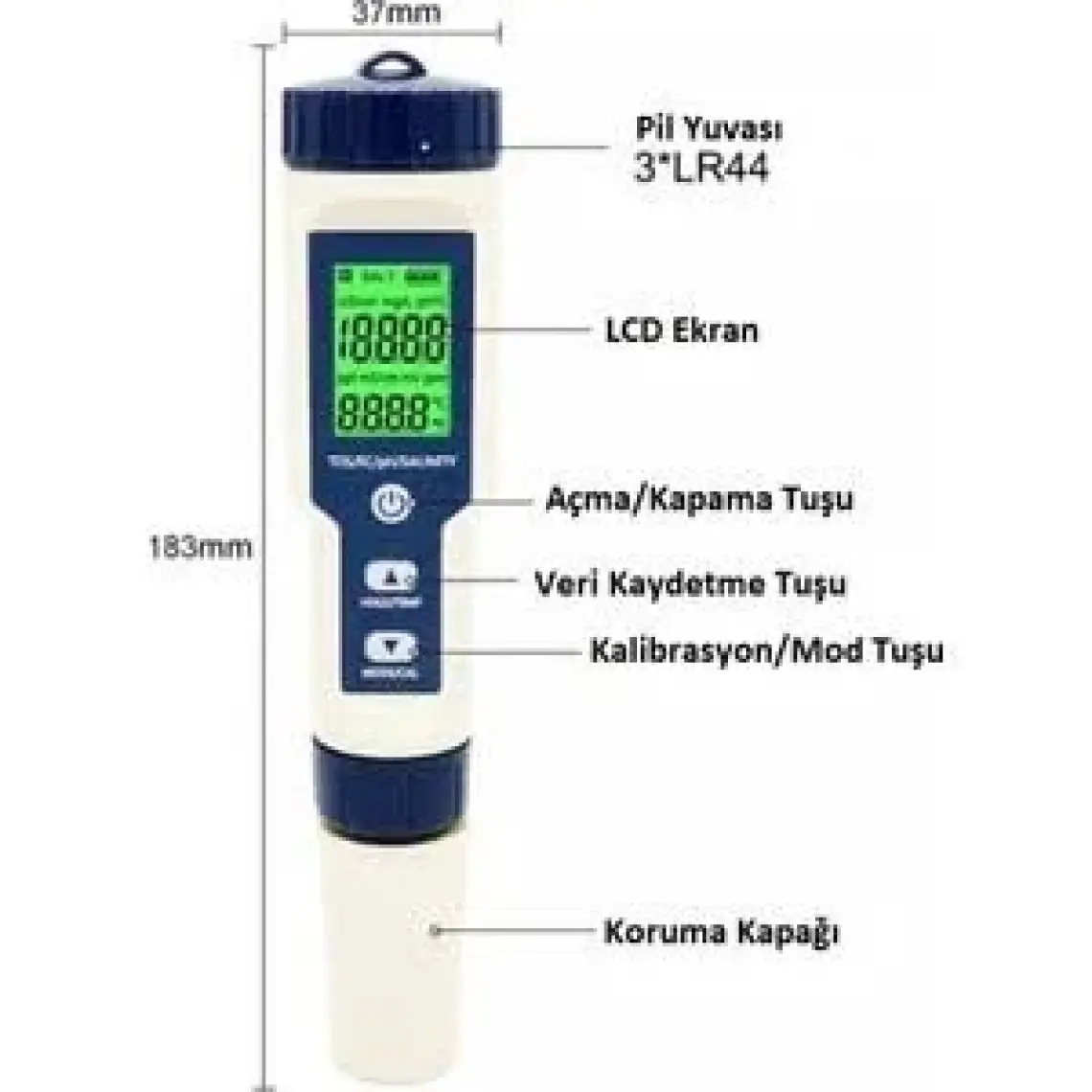 UniChrome 5in1 Dijital Ph/tds/ec/tuzluluk/sıcaklık Metre Işıklı Test Cihazı Iletkenlik Kalem Model-5in1 Tds Metre
