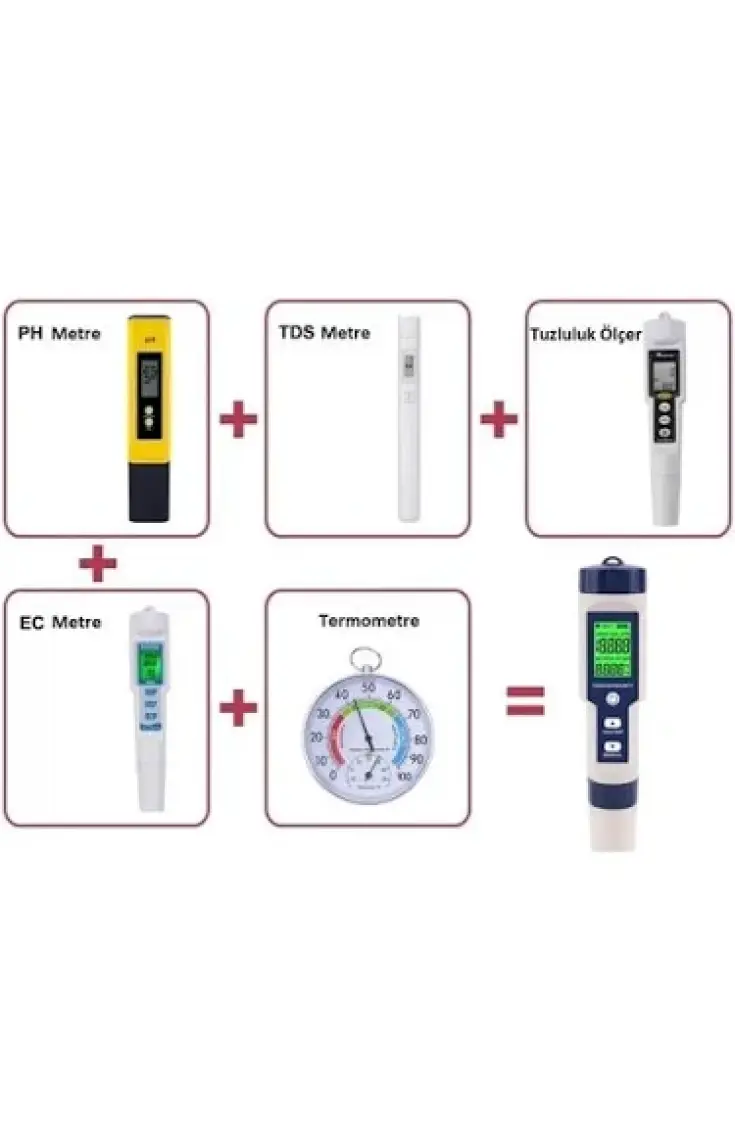UniChrome 5in1 Dijital Ph/tds/ec/tuzluluk/sıcaklık Metre Işıklı Test Cihazı Iletkenlik Kalem Model-5in1 Tds Metre