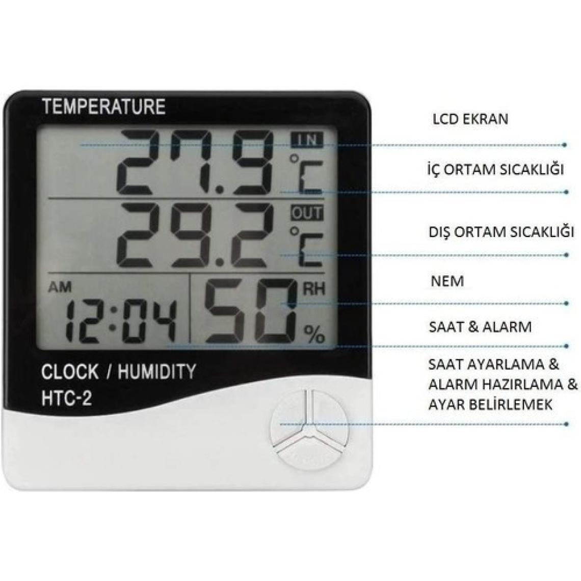Hubstein Masa Termometre Dijital Nem Ölçer Sıcaklık Isı Alarm + Pil