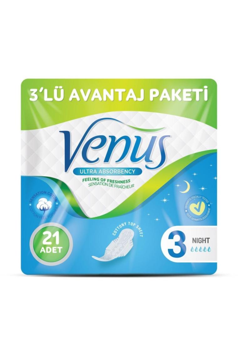 VENÜS HİJYENİK PED GECE 21 ADET (3 PAKET)