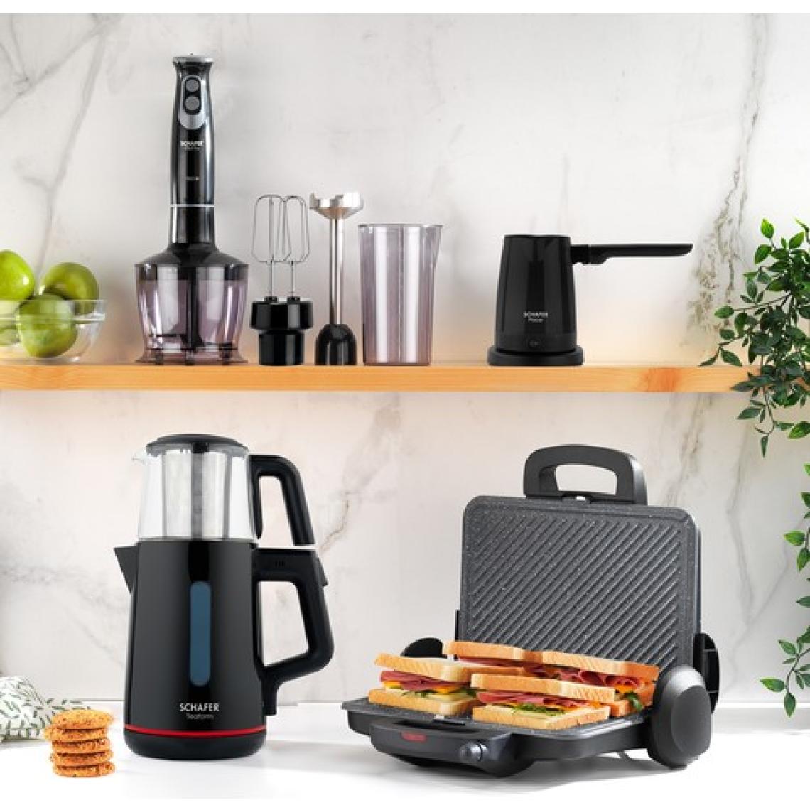 Schafer Ekoset Elektrikli Çeyiz Seti - 1500W Bıçaklı Blender ve 1800W Tost Makinesi, Paslanmaz Çelik, Siyah Renk, 4 Parça